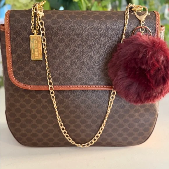 CELINE Macadam Handbag Shoulder 2way Bag & Charm w/Added Chain Strap ~ VINTAGE - Picture 1 of 16
